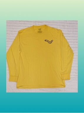 Yellow Long-Sleeve Tee with Small Worm Graphic